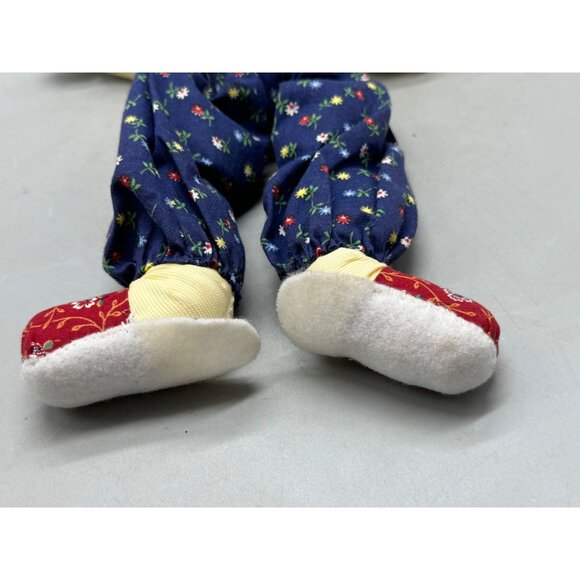 Handmade Fabric Rag Doll With Floral Patterned Clothes & White Felt Hat 12" READ - Picture 16 of 16